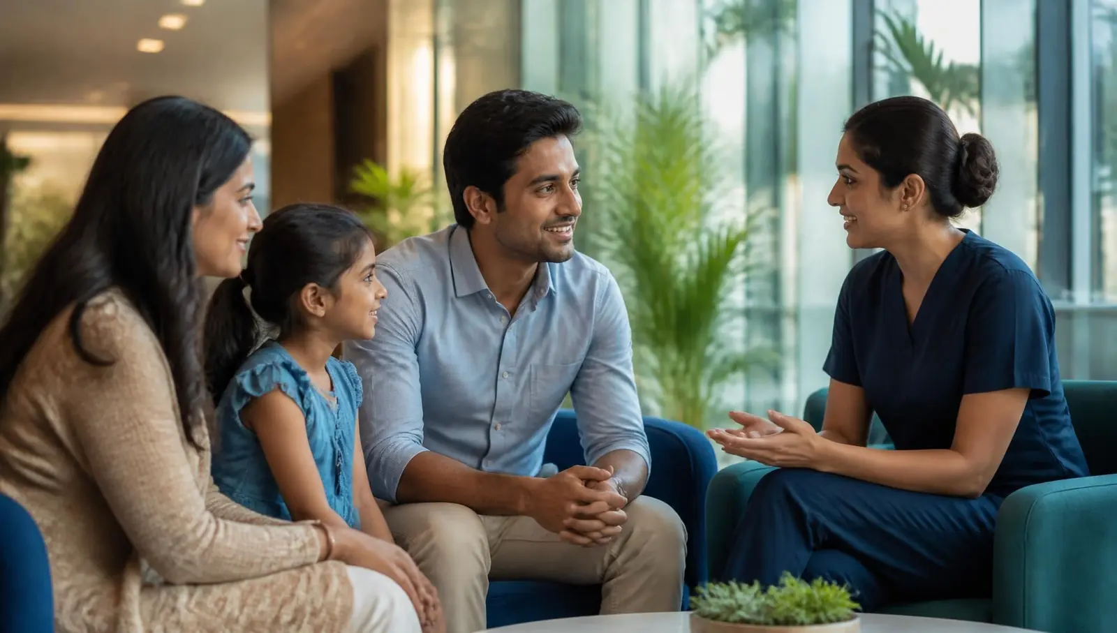 An overseas patient meeting their Healing by India case manager at an accredited Indian hospital